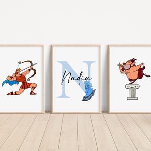 CONJUNTO DE 3 impresiones personalizadas de Hércules, decoración de dormitorio de Hércules de Disney, arte de pared para guardería infantil de Hades, carteles de Megara, regalo de recuerdo de Pegaso