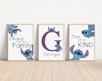 SET OF 3 Personalised Lilo And Stitch Prints, Disney Ohana Bedroom Decor, Lilo And Stitch Nursery Wall Art, Stitch Posters , Lilo Keep Sake