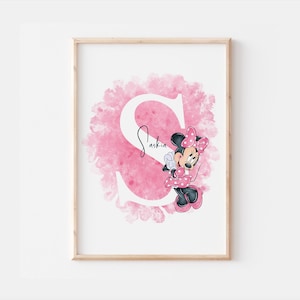 Impresión personalizada del nombre de la carta de Minnie Mouse, decoración del dormitorio de Disney Minnie, arte impreso del nombre de la guardería de Mickey, póster de Minnie Mouse Keep Sake