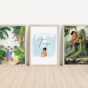 SET OF 3 Jungle Book Personalised Prints, Disney Mowgli Bedroom Decor, Kids Nursery Wall Art, Jungle Book Posters, Baloo Gift Keep Sake