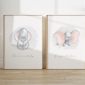 SET DI 2 Dumbo Disney Print, Dumbo Nursery Decor, Dumbo Wall Print, Dumbo Kids Room Keep Sake, Dumbo Newborn Baby Gift, Dumbo Keep Sake