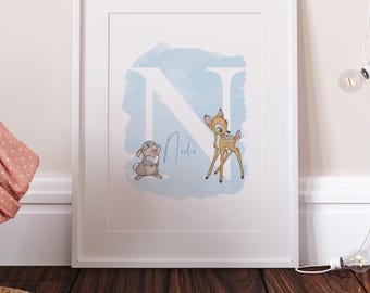 Personalisierter Bambi Brief Namensdruck, Disney Bambi Schlafzimmer Dekor, Bambi Kinder Kinderzimmer Name Druckkunst, Bambi Poster Keep Sake