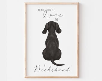 Impresión de perro salchicha negro, decoración del hogar, impresión de perro salchicha, arte de pared de perro mascota, regalo de recuerdo de perro salchicha, ilustración de perro, impresión de arte de pared de mascota
