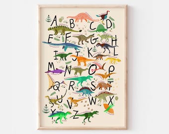Dinosaur Alphabet prints, Kids bedroom Decor, Alphabet Nursery Wall Art, Rex Gifts Prints, Dinosaur prints, Alphabet Keep Sake Wall Art