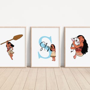 CONJUNTO DE 3 impresiones personalizadas de Moana, decoración del dormitorio de la guardería de Disney, arte de la pared Hei Hei de la habitación para niños, regalos para niños Moana Mutului Keep Sake