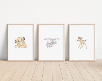 Láminas clásicas de El Rey León, decoración de dormitorio de Disney, arte mural de Dumbo, ilustración de Bambi, Marie Aristogatos, Los 1001 Dálmatas, arte de Simba y Nala