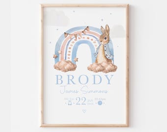 Personalised Peter Rabbit Birth Prints, Beatrix Potter Nursery Decor, Peter Rabbit Wall Print, Newborn Baby Gifts, Peter Rabbit Keep Sake