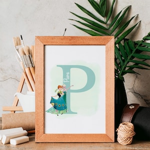 Impresión personalizada del nombre de la carta congelada, decoración de Disney Anna Elsa, arte impreso del nombre de la guardería de los niños congelados, póster de Anna Keep Sake