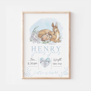 Personalisierter Tag, an dem du Bambi und Mama geboren wurdest Disney Geburtstagsdruck, Bambi-Babyzimmerdekoration, Bambi und Mama Wandkunst, Bambi Neugeborene Babygeschenke