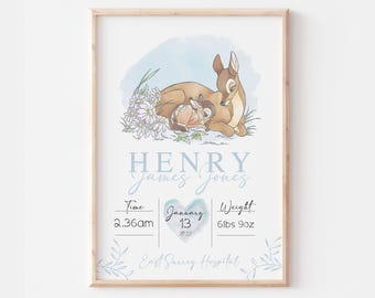 Personalisierter Tag, an dem du Bambi und Mama geboren wurdest Disney Geburtstagsdruck, Bambi-Babyzimmerdekoration, Bambi und Mama Wandkunst, Bambi Neugeborene Babygeschenke