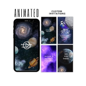 Outer Space Astronaut Video Invitation, Animated Evite, Editable Canva Template