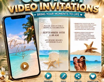 Videoeinladung zur Hochzeit im Ausland | Einladung zur tropischen Strandhochzeit | Bearbeitbare Canva-Vorlage