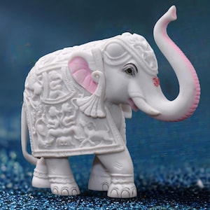 SvCraft White Elephant Showpiece Big Size Marble Resin Aesthetic Statue Decorative Item for Home, 6 inch Elephant Decor for Home Vastu, Shel