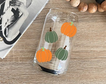 Pumpkin Iced Coffee Cup, Fall Libbey glass for coffee or cocktails, Halloween drink ware for coffee lover, clear pumpkin glass for autumn