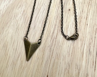 Brass triangle necklace for her, dainty layering necklace, modern bohemian jewelry, geometric arrow necklace, bridesmaid gift, raw brass