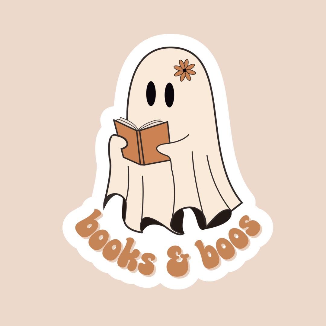 Books and Boos Ghost Sticker: Waterproof Halloween Decal - Etsy