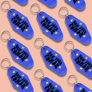 Retro Motel Keychain: Purple Acrylic Key Accessory - &#39;Own Your Power&#39;