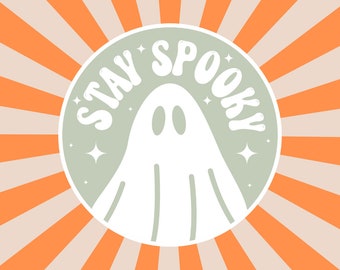 Stay Spooky Ghost Halloween Sticker, Die Cut Stickers Gift for Best Friend, Spooky Season Water proof Water bottle Decal, Computer Sticker