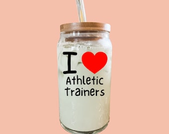 I love Athletic Trainers Coffee Glass, Iced Coffee Cup for Athletic Trainer, Libbey Beer Glass for Cold Beverages, Coffee Mug Gift