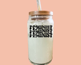 Black Feminist Iced Coffee Cup, Iced Coffee Mug, Libbey Beer Glass Cup for Coffee or Cocktail, Trendy Houseware and Bohemian Drinkware