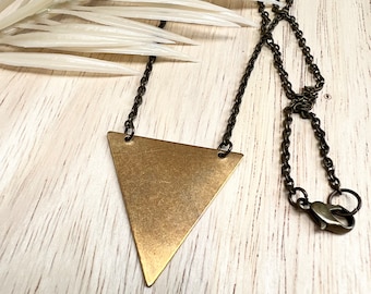 Brass triangle necklace for her, minimal layering necklace, modern bohemian jewelry, geometric arrow necklace, bridesmaid gift, raw brass