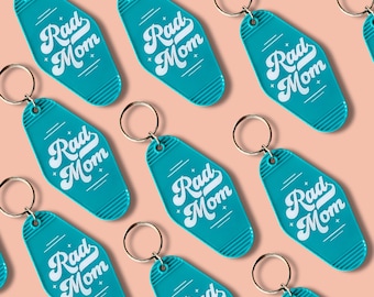 Retro Hotel Keychain, Rad Mom Keychain, Funny Vintage Motel Keychain, Acrylic Key Accessory, Retro Trendy Design, Self Care Gift for Her