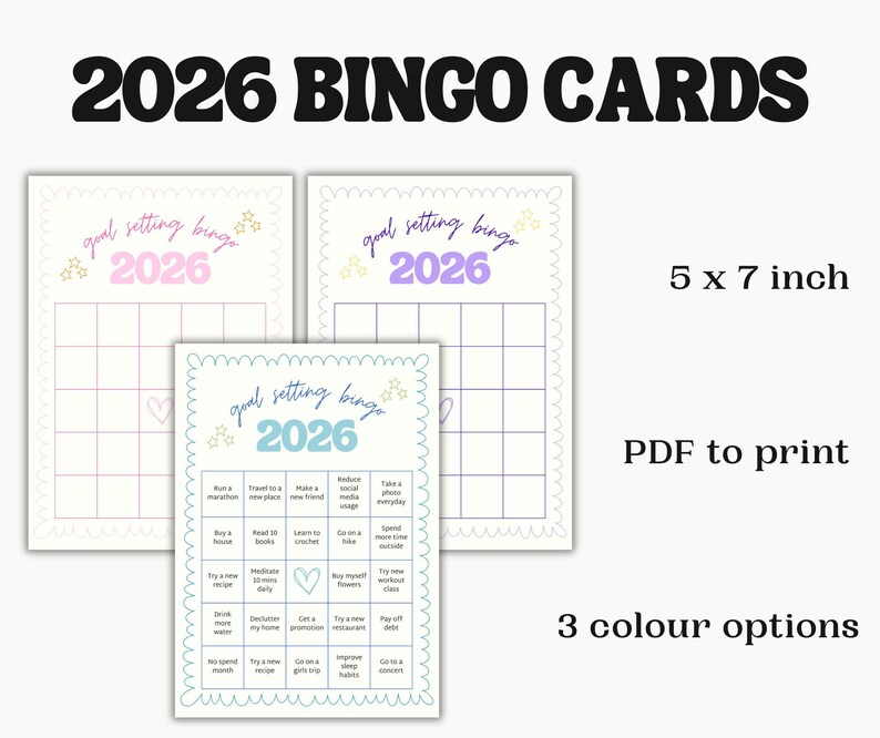 2026 Bingo Card Printable, Canva Editable Template, Vision Board, New ...