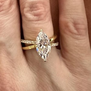 Anillo de circonita marquesa de oro de 18 quilates: anillo de promesa de plata de ley