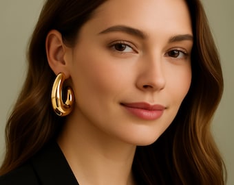 Bold Sculptural Gold Statement Earrings | 14k Gold Plated Chunky Hoops | Modern Artisan Jewelry | Hypoallergenic | Luxury Fashion Earrings