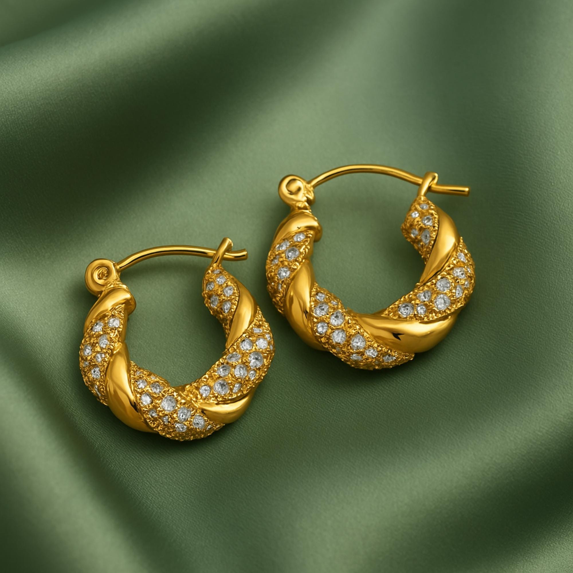 18K Gold Plated Twist Zircon Earrings – Geometric Statement Jewelry for Women, Elegant Gold Earrings with Sparkle