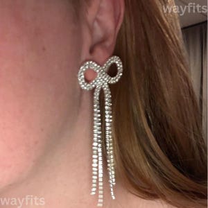 Sparkling Crystal Bow Tassel Earrings For Women | Crystal Earrings | Long Tassels Earrings | Modern Earrings | Gift For Her