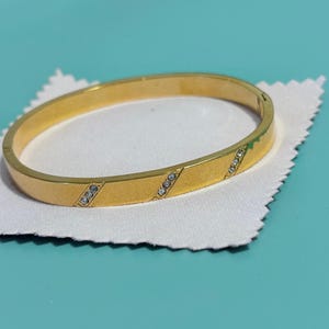 14K Gold Plated Bangle Bracelet: Round Zircon Hinged Bangle
