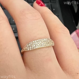 14K Gold Signet Ring: Dainty Cubic Zirconia Statement Ring