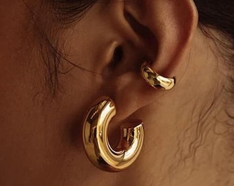 Chunky Hoop Earrings, Big Drop Hoops, Teardrop Earrings, Gold Drop Earrings, Dome Earrings, Gold Earring, Minimalist Earrings, Gifts For Her
