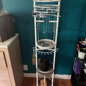 Rotating Jewelry Organizer: Wood & Metal Earring Necklace Holder