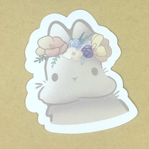 Sticker konijntje met bloemkroon, konijntje, papieren sticker, scrapbooking, journaling, ongeveer 3,25 x 3 inch