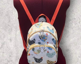 Mini sac à dos/porte-monnaie fait main à imprimé poulet