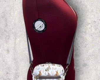 Bolso bandolera/cartera/bolso para móvil de lona con forma de conejo hecho a mano