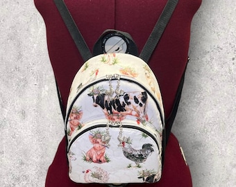 Mini sac à dos/porte-monnaie fait main avec des animaux de la ferme