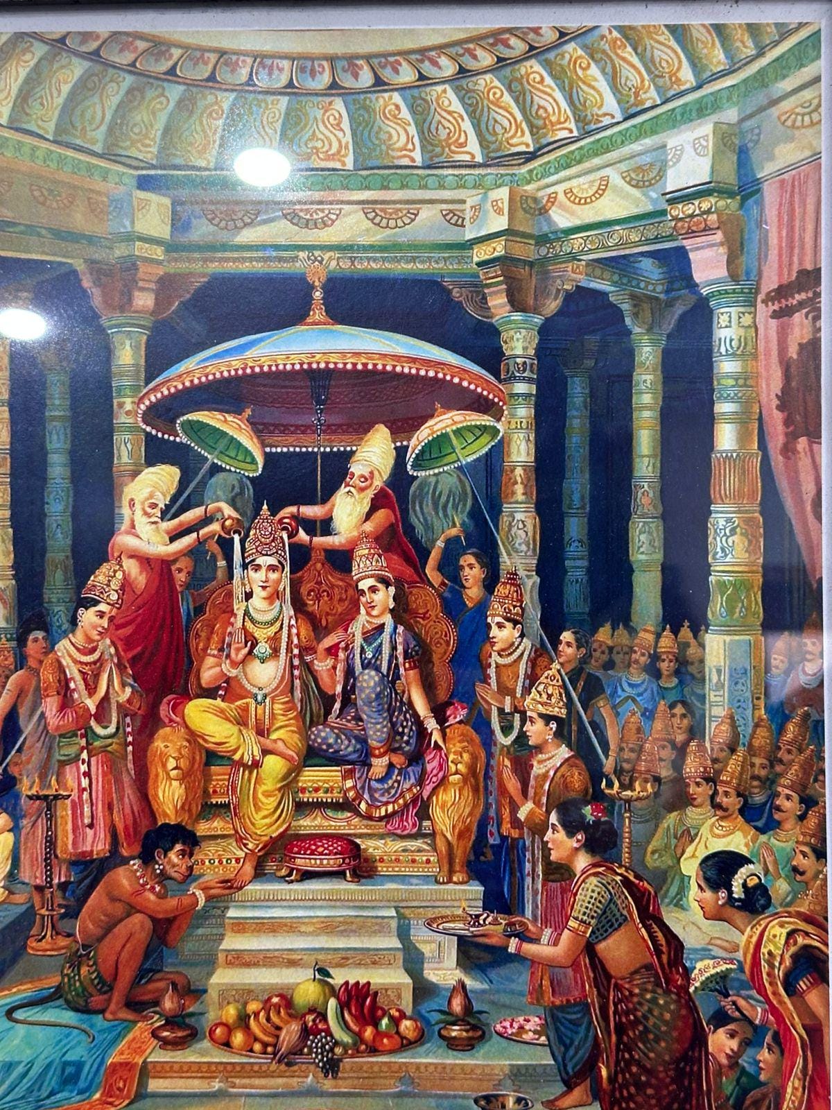 Cadre Antique Imprimé Raja Ravi Varma - Hanuman Maruti Nandan - 11 X 8 Pouces - Circa 1920, Inde
