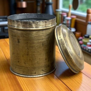 Vintage Indian Brass Container with lid, Brass spice box, Antique Brass box with lid, Indian Brass Kitchen container for whole spices