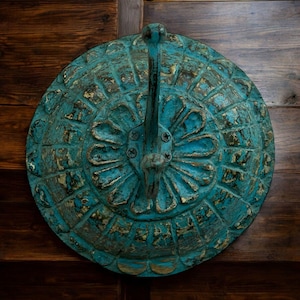 Antique Indian Turquoise Wooden Wall Hook | Vintage Hand-Carved Distressed Floral Hook | Towel Rack, Antique Clothes Rack, Indian Wall Rack