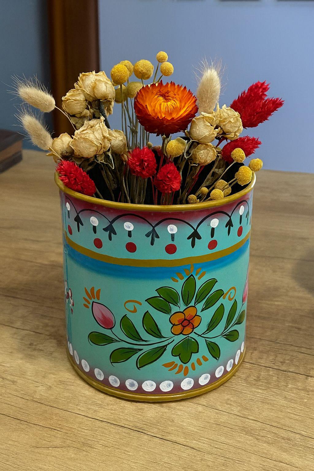 ヴィンテージの手描き鉄製植木鉢セット、インドの花のアート - Etsy 日本