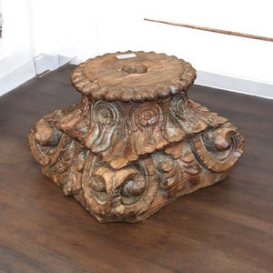 Vintage Pillar Base | 70–100 Years Old | Teak Wood | Hand-Carved Architectural Salvage | Rustic Decor Accent | 12x12x8 in