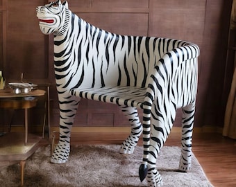 Hand-Painted Solid Wood Tiger Chair | Maharaja Animal Statement Furniture
