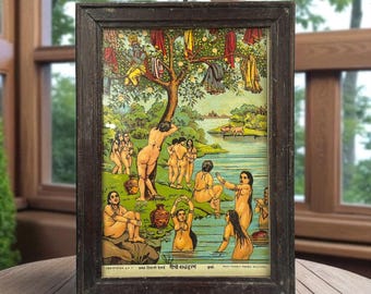 Raja Ravi Varma Oleograph: Gopi Vastraharan, Early 20th Century