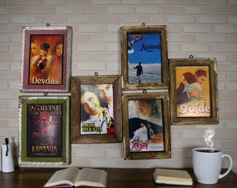 Vintage Teakwood Framed Bollywood Movie Posters – Set of 6