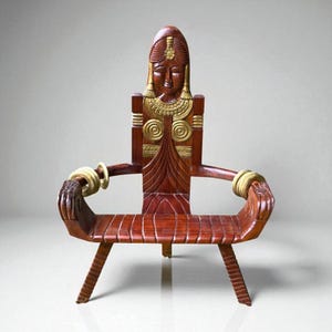 Handgemaakte houten damesstoel, Maharadja-vrouwenstoel, Egyptische stoel, Indiase stoel met menselijk gevormd accent, dierenstoel