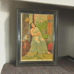 Vintage Raja Ravi Varma Lithograph Manorama, Original Indian Oleograph, Rare Litho Print Painting, Rare Hindu Ramayana Wall Art
