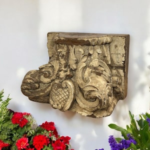 Antique Indian Wooden Pillar Base Fragment, Hand-Carved Teak Capital , Antique Indian Architectural Salvage Pillar candle holder, wall decor